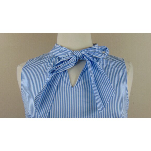 Talbots Sleeveless Tank Size 12 Blue / White Stripe Light Weight Neck Tie Cotton - Picture 2 of 8